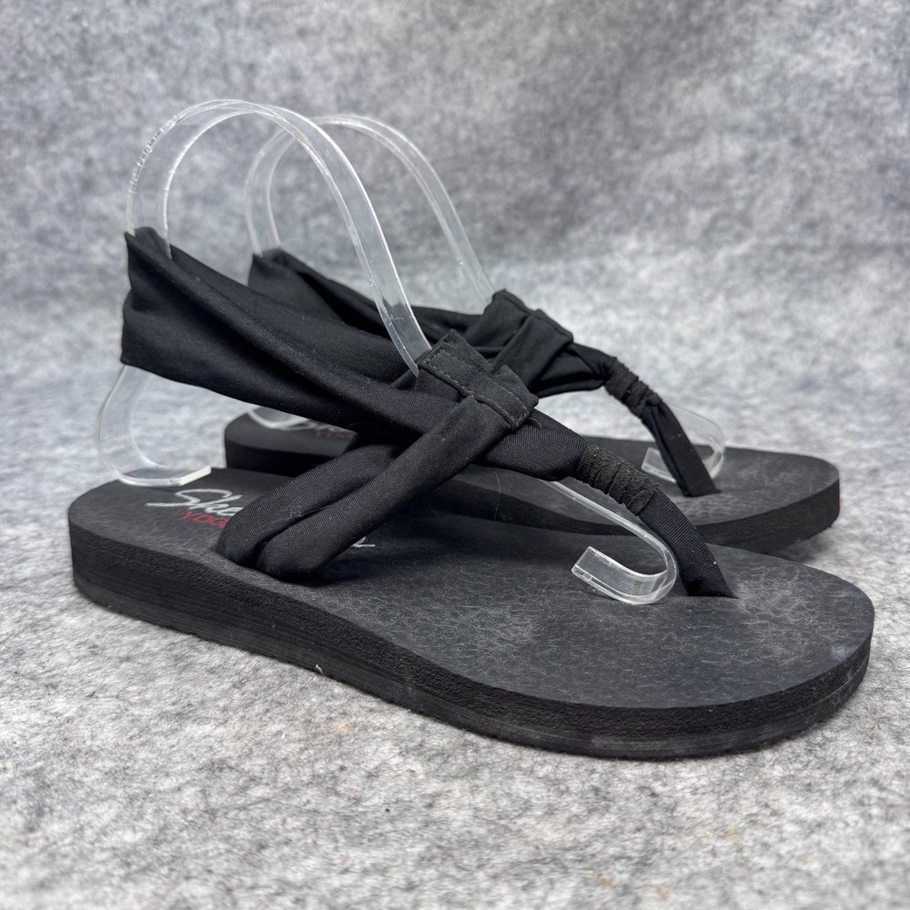 Skechers Meditation Studio Kicks Black Yoga Foam Slingback Sandals Size 7